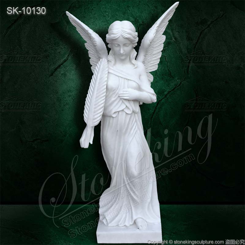  Factory Supplier Natural Marble Guardian Angel Statue Holding Feather for garden