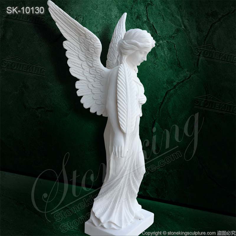  Factory Supplier Natural Marble Guardian Angel Statue Holding Feather for garden