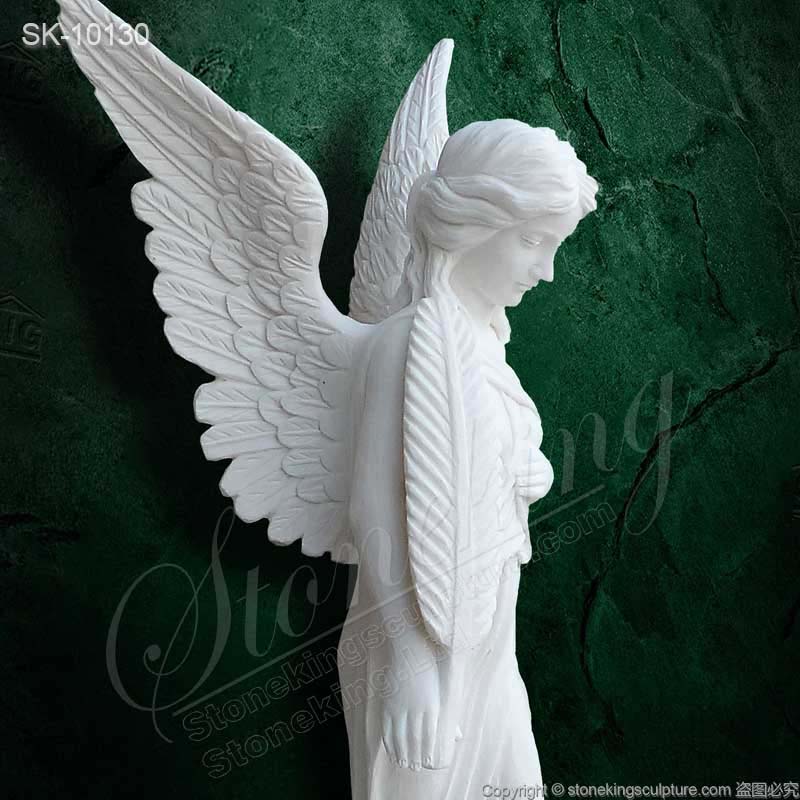  Factory Supplier Natural Marble Guardian Angel Statue Holding Feather for garden