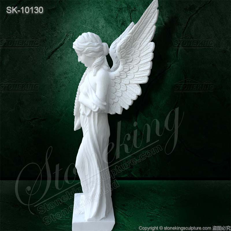  Factory Supplier Natural Marble Guardian Angel Statue Holding Feather for garden