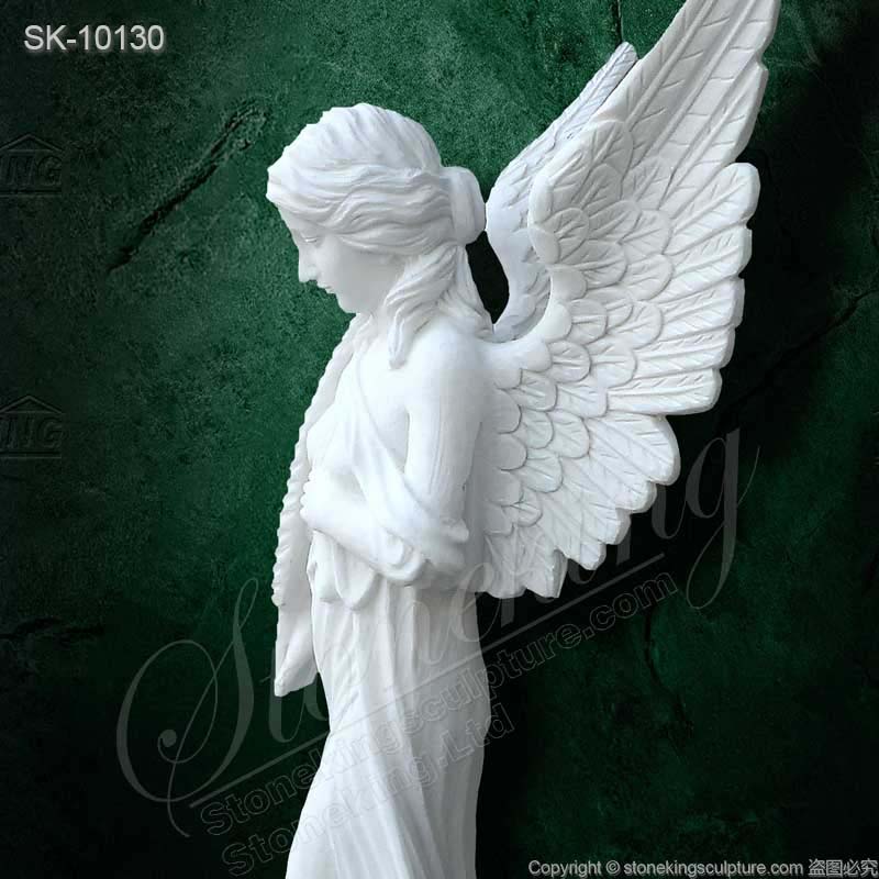  Factory Supplier Natural Marble Guardian Angel Statue Holding Feather for garden