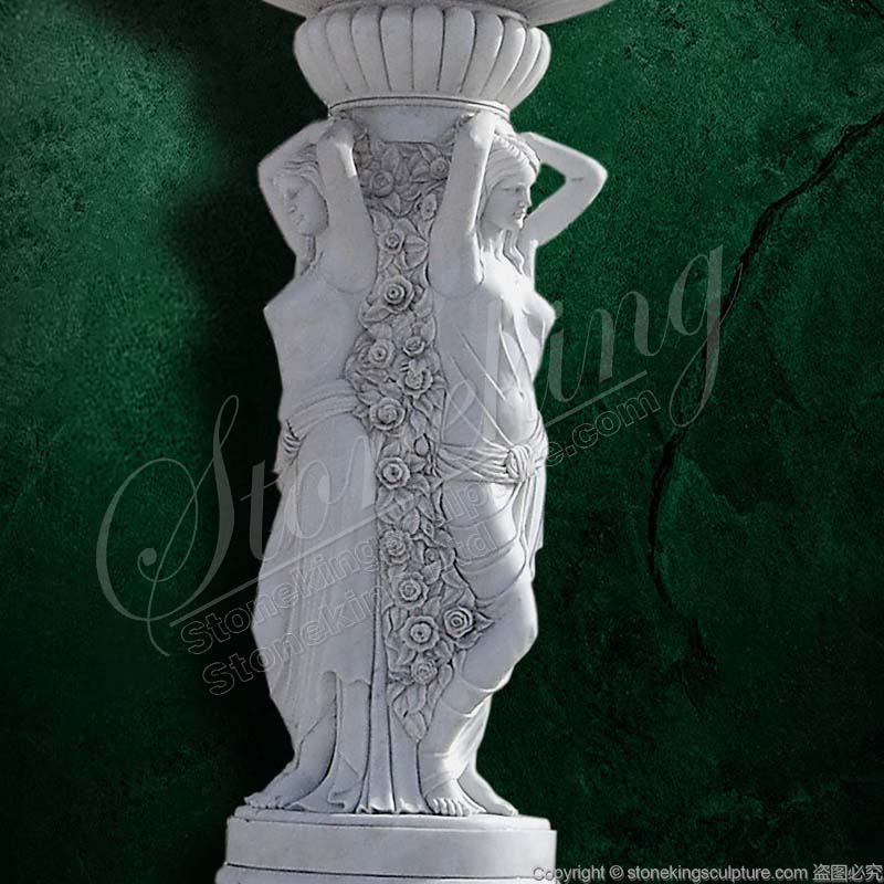 Outdoor Courtyard White Marble Water Fountain with woman statues for sale 