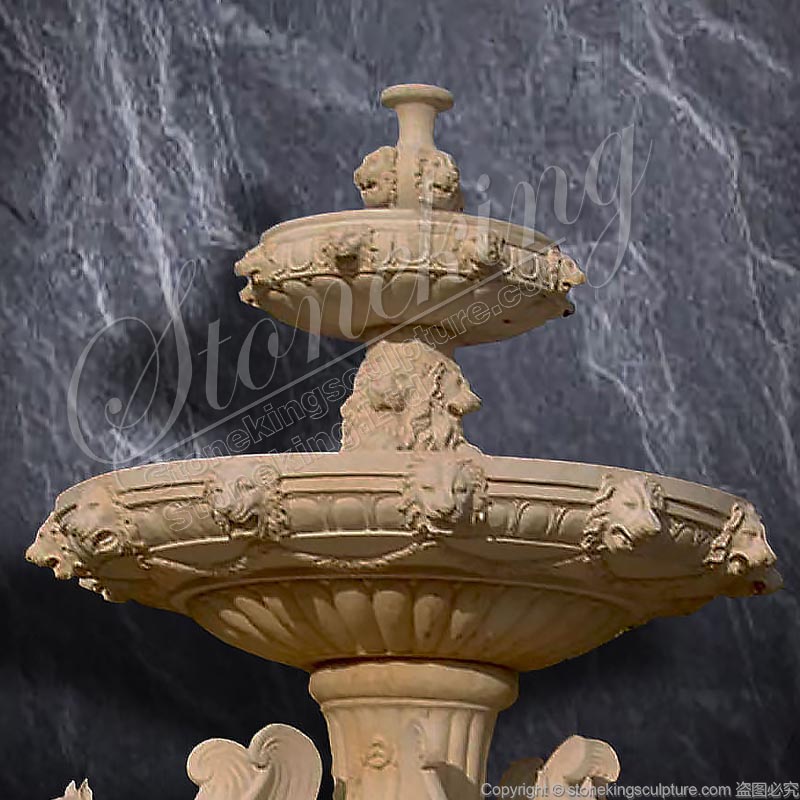 Best Outdoor Egyptian Beige Marble Water Fountain with Griffins and Lion heads Manufacturer 