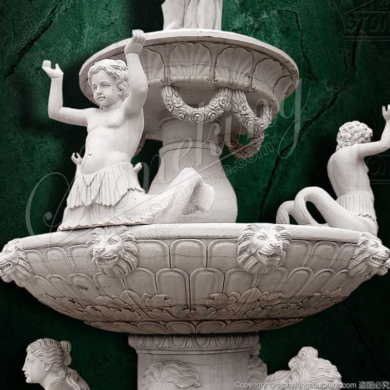 Landscape Grand White Marble Neptune Water Fountain with pond for outdoor park or lawn decor 