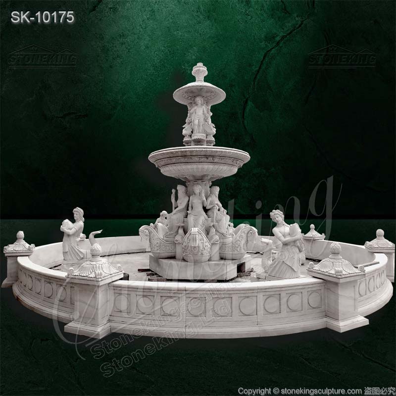 Factory Supply Large Garden Decoration Hand Carved White Marble Fountains for outdoor landscaping