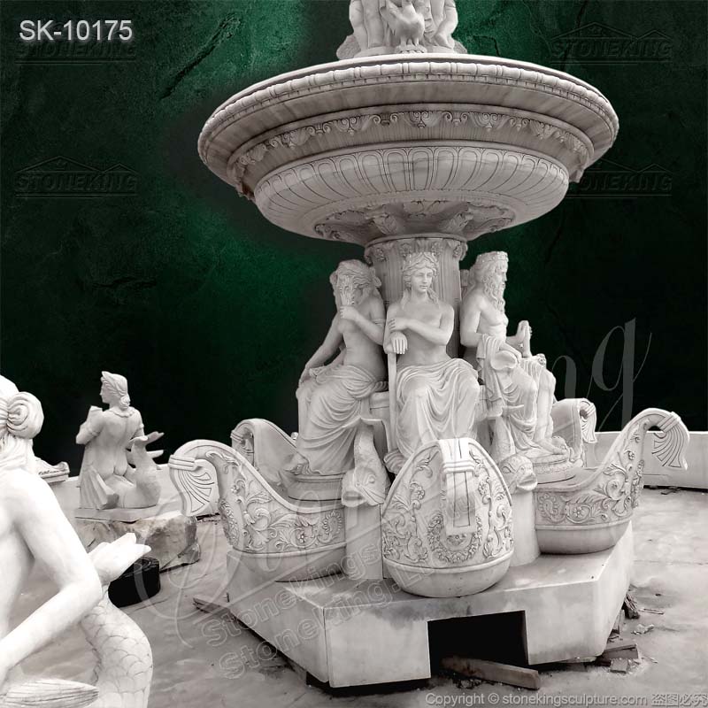 Factory Supply Large Garden Decoration Hand Carved White Marble Fountains for outdoor landscaping