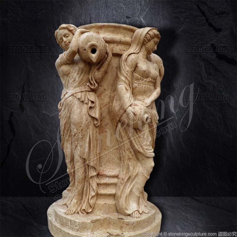 Top Quality Backyard Handmade Marble Water Fountain with Woman Sculptures for sale