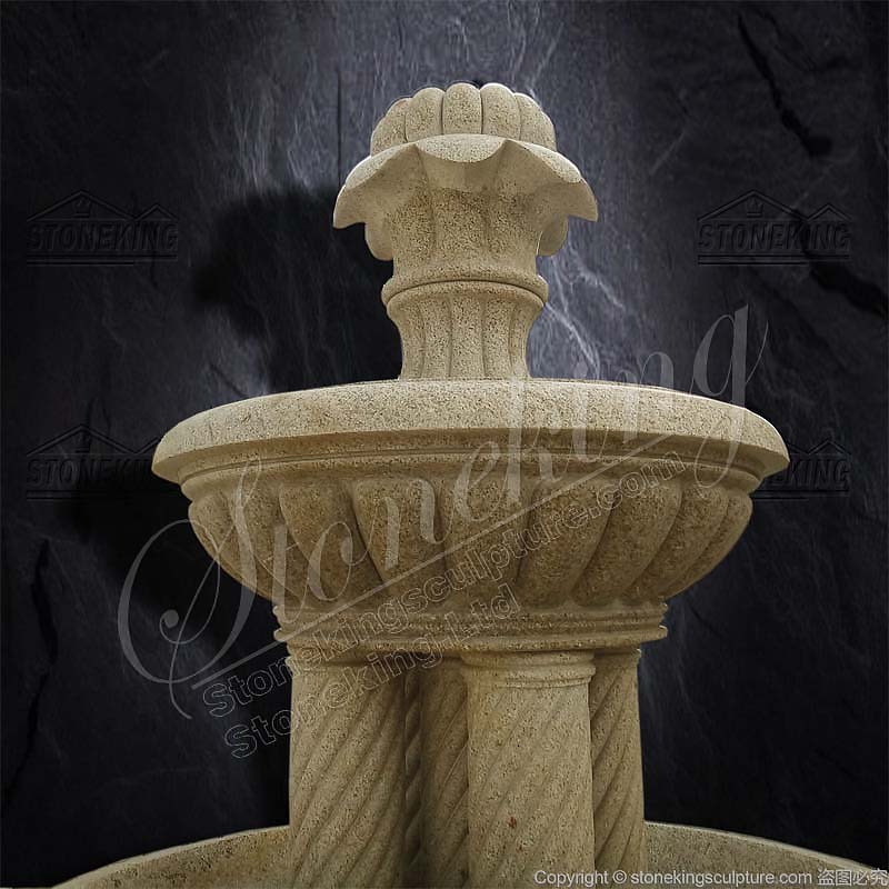 Outdoor Large Yellow Granite Water Fountain with Swans Garden Ornaments factory supply