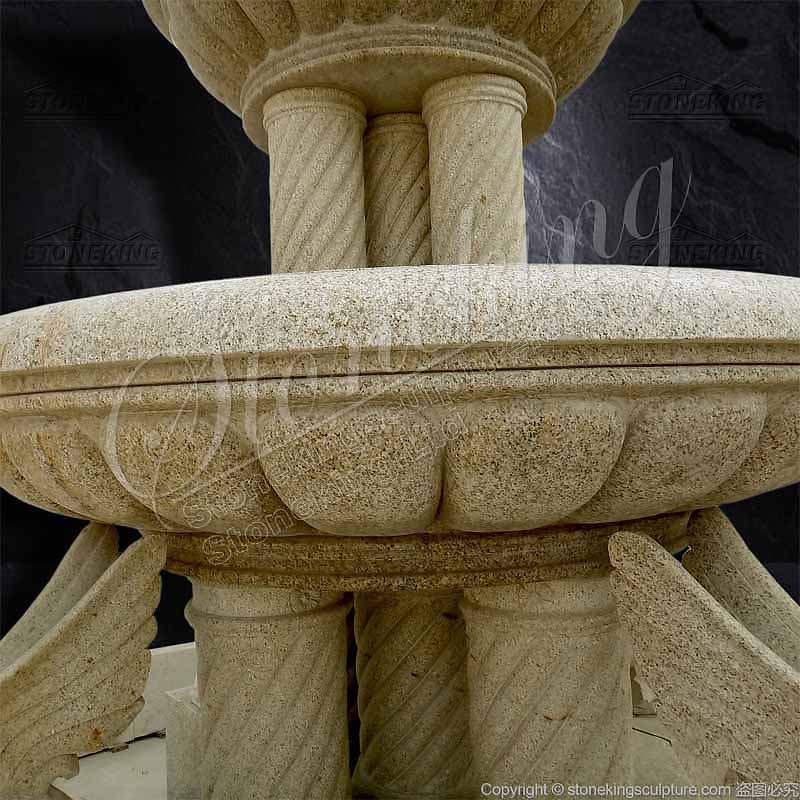 Outdoor Large Yellow Granite Water Fountain with Swans Garden Ornaments factory supply