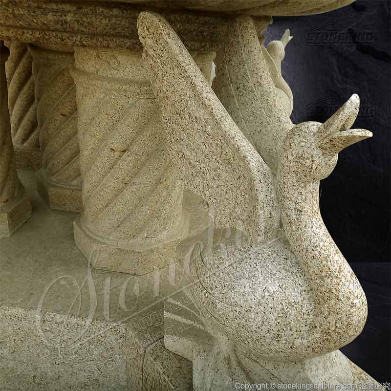 Outdoor Large Yellow Granite Water Fountain with Swans Garden Ornaments factory supply