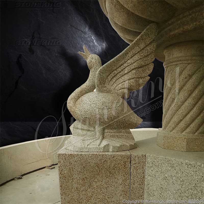 Outdoor Large Yellow Granite Water Fountain with Swans Garden Ornaments factory supply