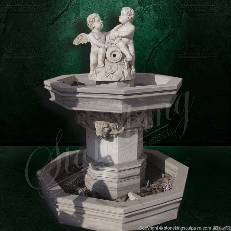 Sales Hand Carved White Marble Water Cherub Fountain for Backyard or Front Yard Decoration