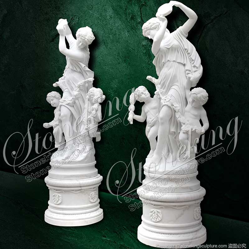 Marble Bacchante Statue with Two Children in Pair-Stoneking Sculpture