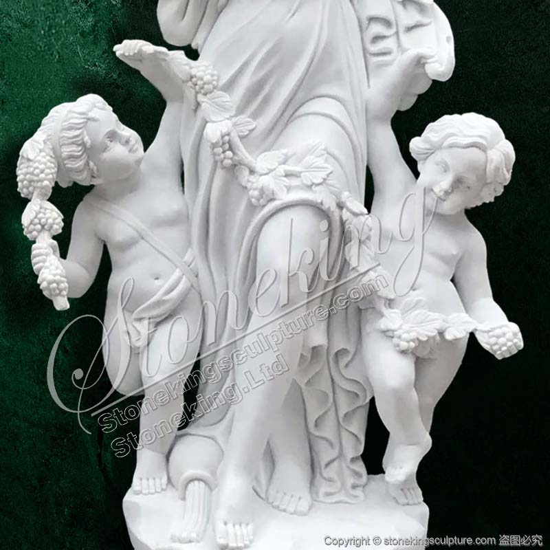 Marble Bacchante Statue with Two Children in Pair-Stoneking Sculpture