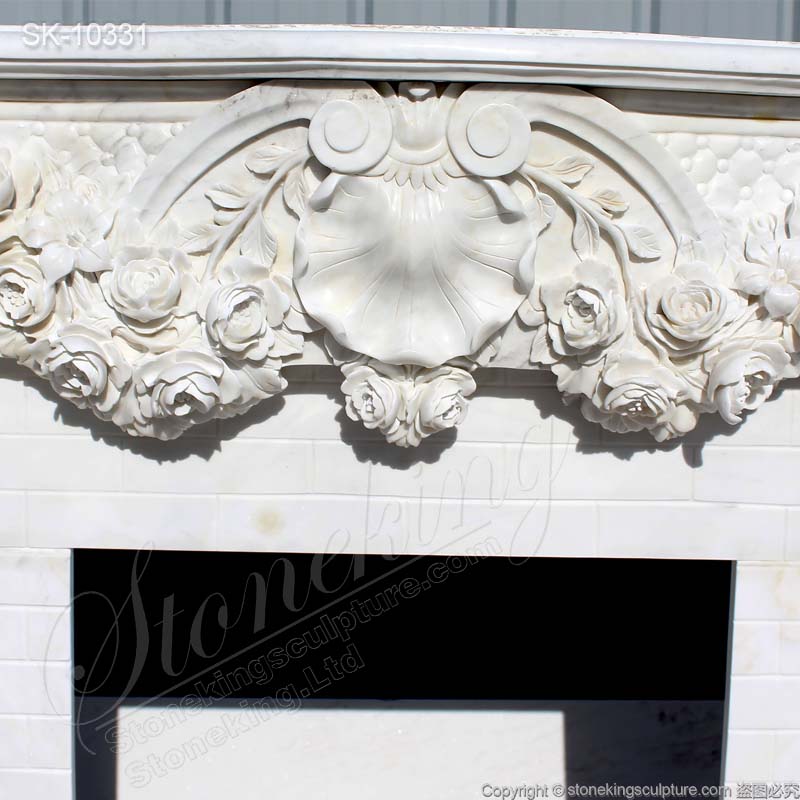 Top Selling Hand Carved French Marble Fireplace Surround Designs with Rose Garlands for Living room 