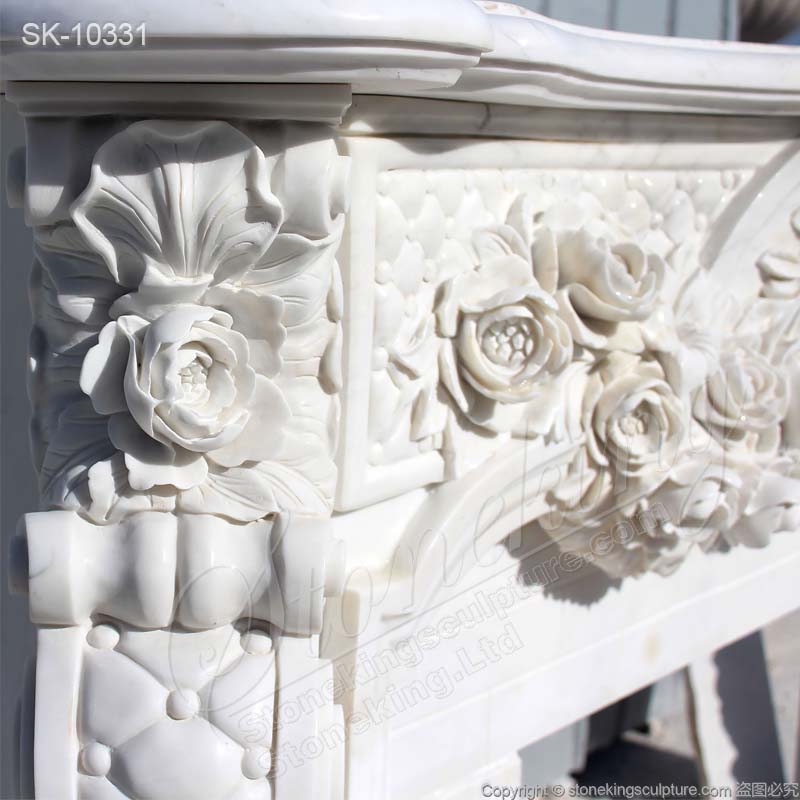 Top Selling Hand Carved French Marble Fireplace Surround Designs with Rose Garlands for Living room 