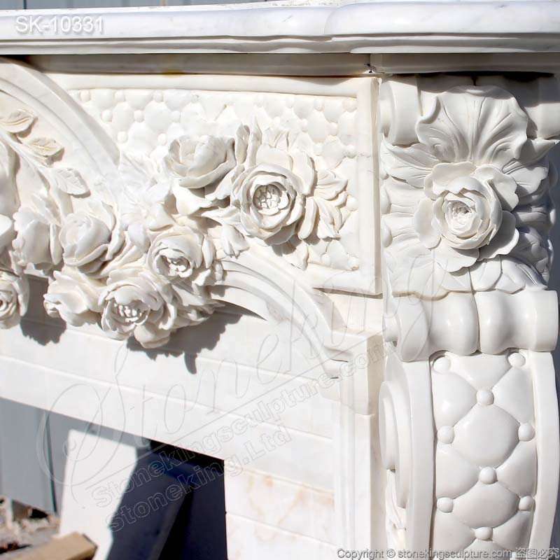 Top Selling Hand Carved French Marble Fireplace Surround Designs with Rose Garlands for Living room 