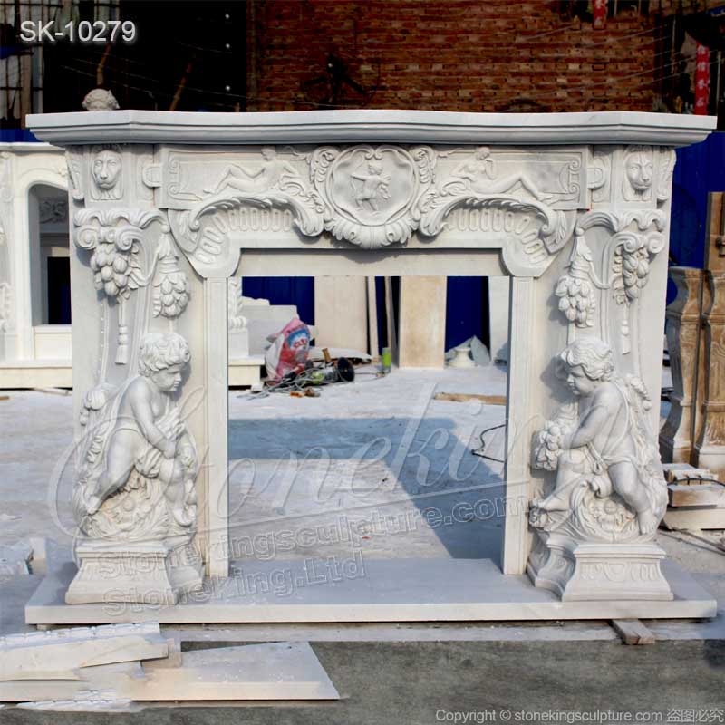 Handcrafted White Marble Angel Cherub Fireplace Surround Design Ideas for direct supply