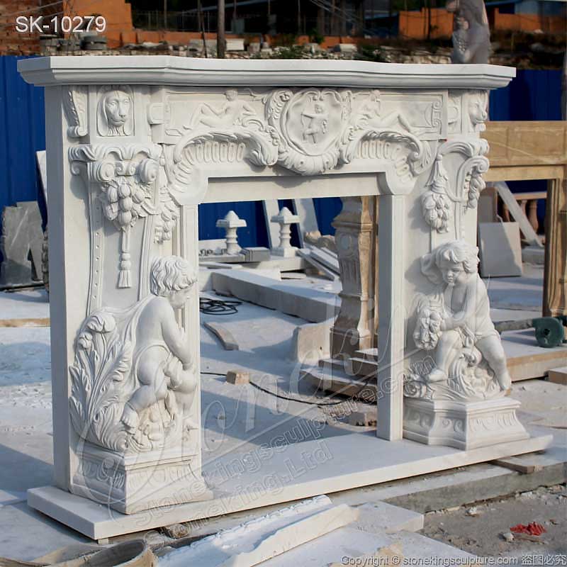 Handcrafted White Marble Angel Cherub Fireplace Surround Design Ideas for direct supply