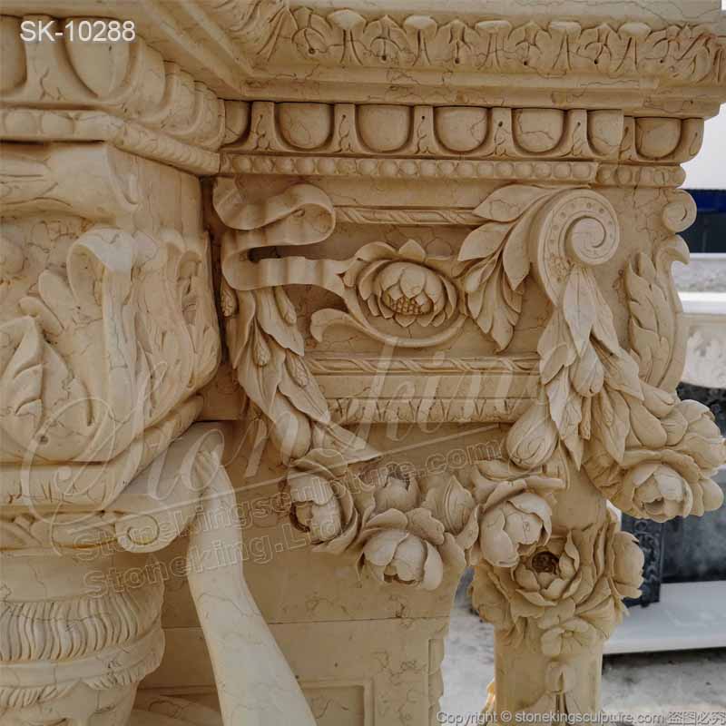  Beautiful Egyptian Beige Marble Luxury Fireplace Mantel Designs with Female Statues and Garland for sale 