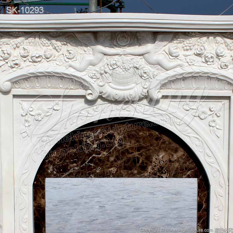 Factory Supplier Hand Carved Natural White Marble European Style Home Fireplace with Cherubim for sale 