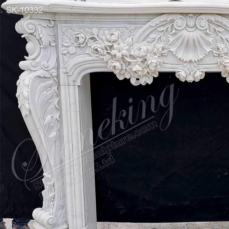 Handcrafted Natural White Marble Vintage French Fireplace Mantel Decor for Inside house for sale