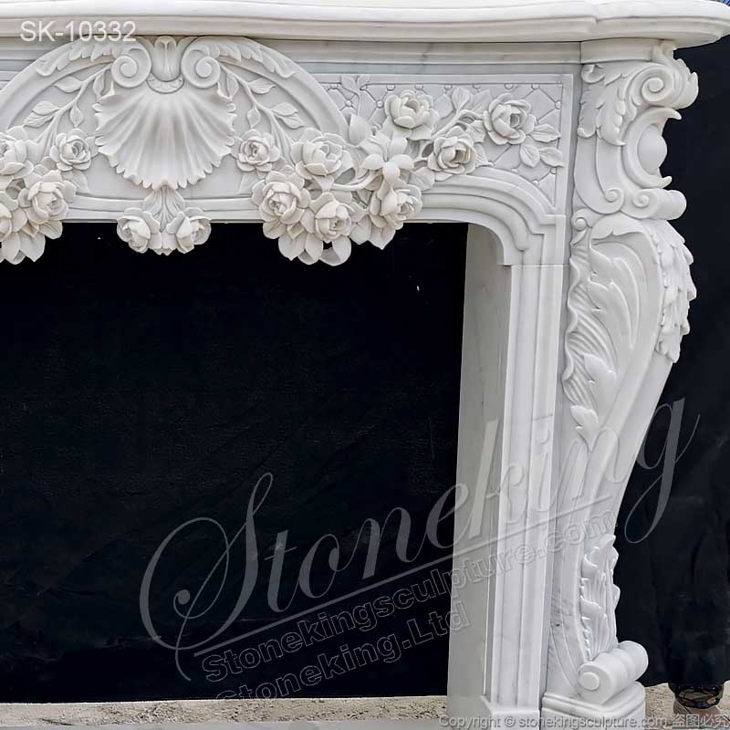 Handcrafted Natural White Marble Vintage French Fireplace Mantel Decor for Inside house for sale