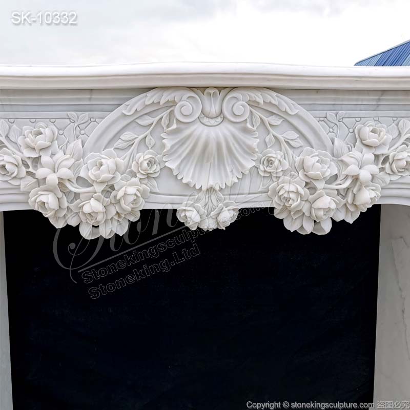 Handcrafted Natural White Marble Vintage French Fireplace Mantel Decor for Inside house for sale