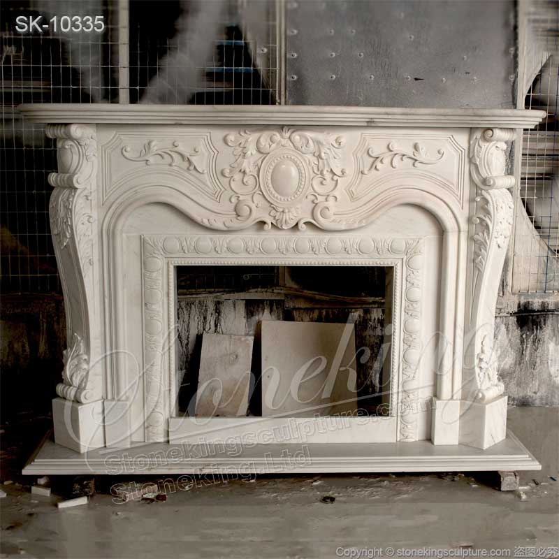 Hot Selling White Marble French Provincial Fireplace Surround Design with Medallion for Indoor Decor