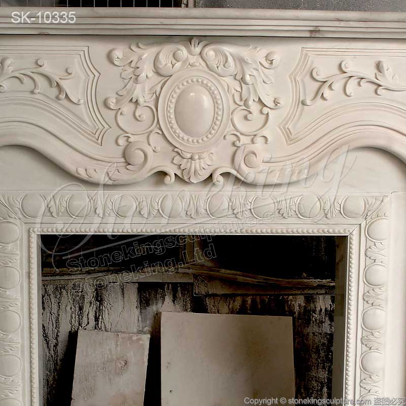 Hot Selling White Marble French Provincial Fireplace Surround Design with Medallion for Indoor Decor