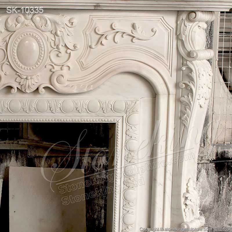 Hot Selling White Marble French Provincial Fireplace Surround Design with Medallion for Indoor Decor