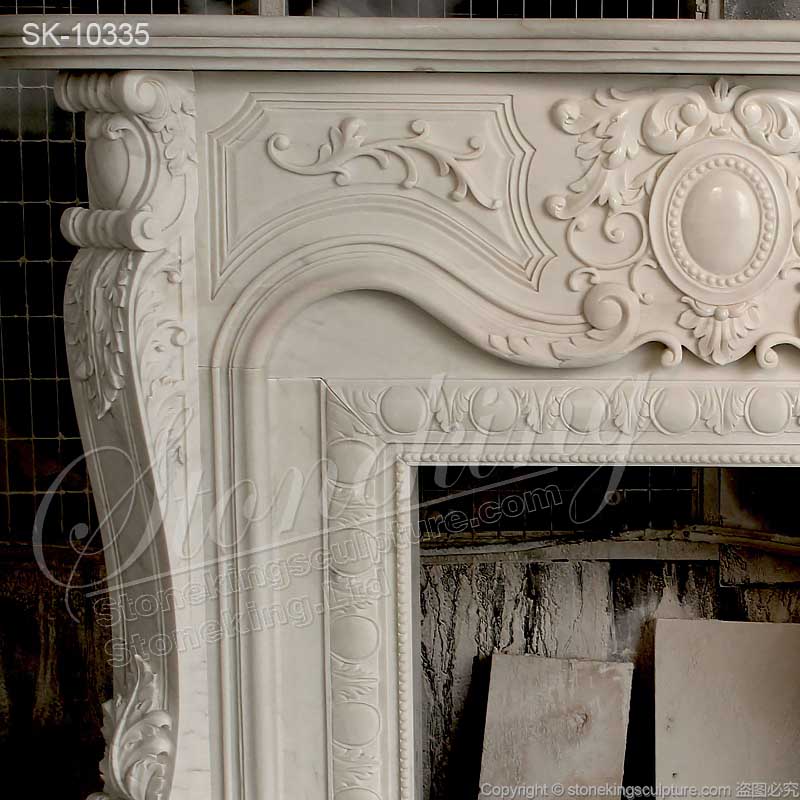 Hot Selling White Marble French Provincial Fireplace Surround Design with Medallion for Indoor Decor