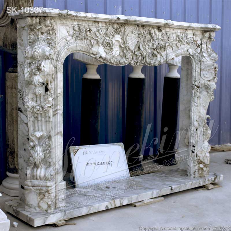  Hand Carved Natural Marble Vintage Parisian Fireplace Mantel Shelf for bedroom ornament for sale 