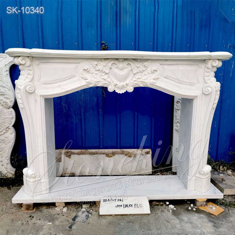 Factory Price Decorative Natural Marble White Fireplace Mantel Surround Design with Acanthus Scrolls