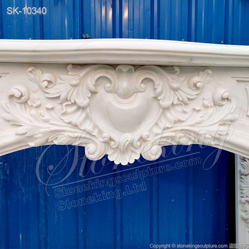 Factory Price Decorative Natural Marble White Fireplace Mantel Surround Design with Acanthus Scrolls