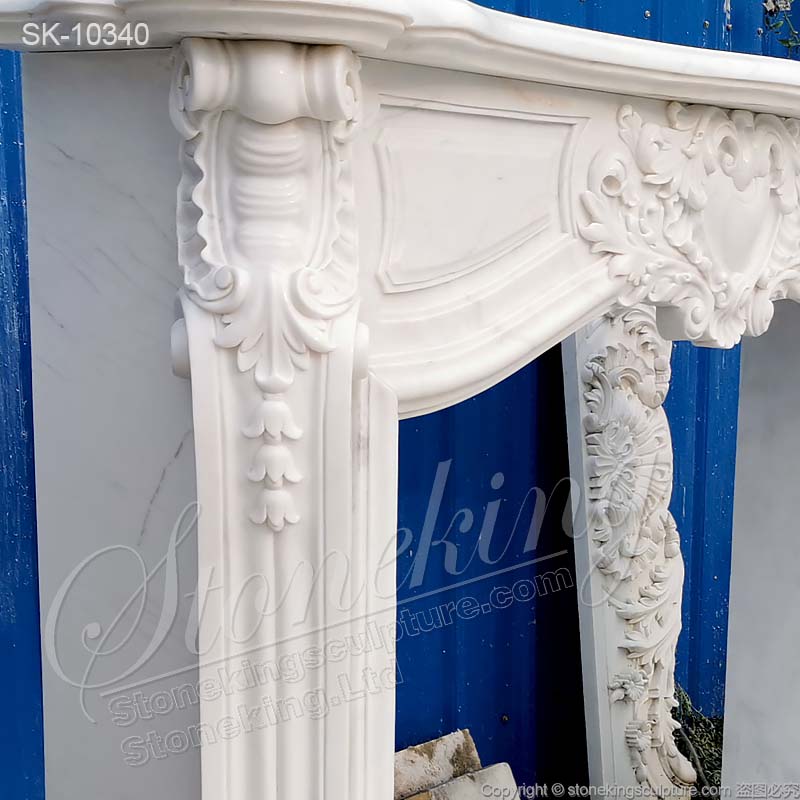 Factory Price Decorative Natural Marble White Fireplace Mantel Surround Design with Acanthus Scrolls