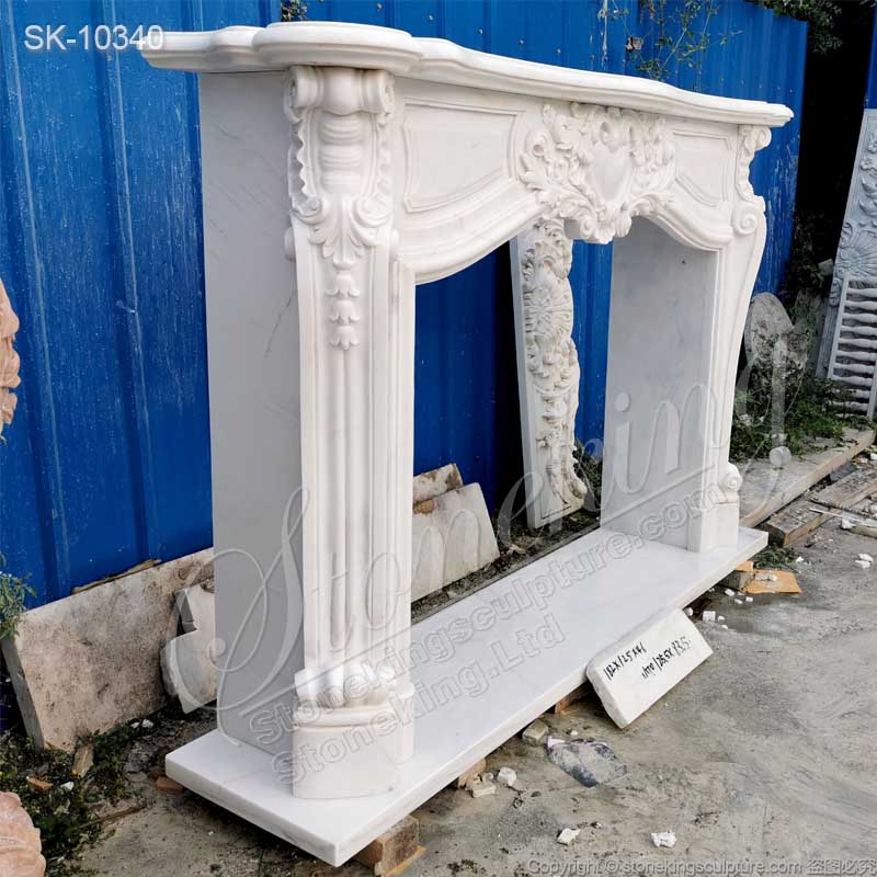 Factory Price Decorative Natural Marble White Fireplace Mantel Surround Design with Acanthus Scrolls