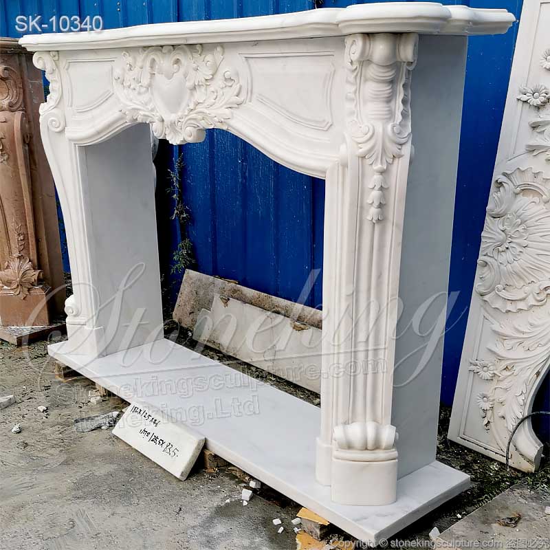 Factory Price Decorative Natural Marble White Fireplace Mantel Surround Design with Acanthus Scrolls