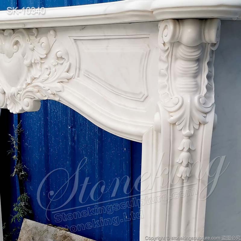 Factory Price Decorative Natural Marble White Fireplace Mantel Surround Design with Acanthus Scrolls