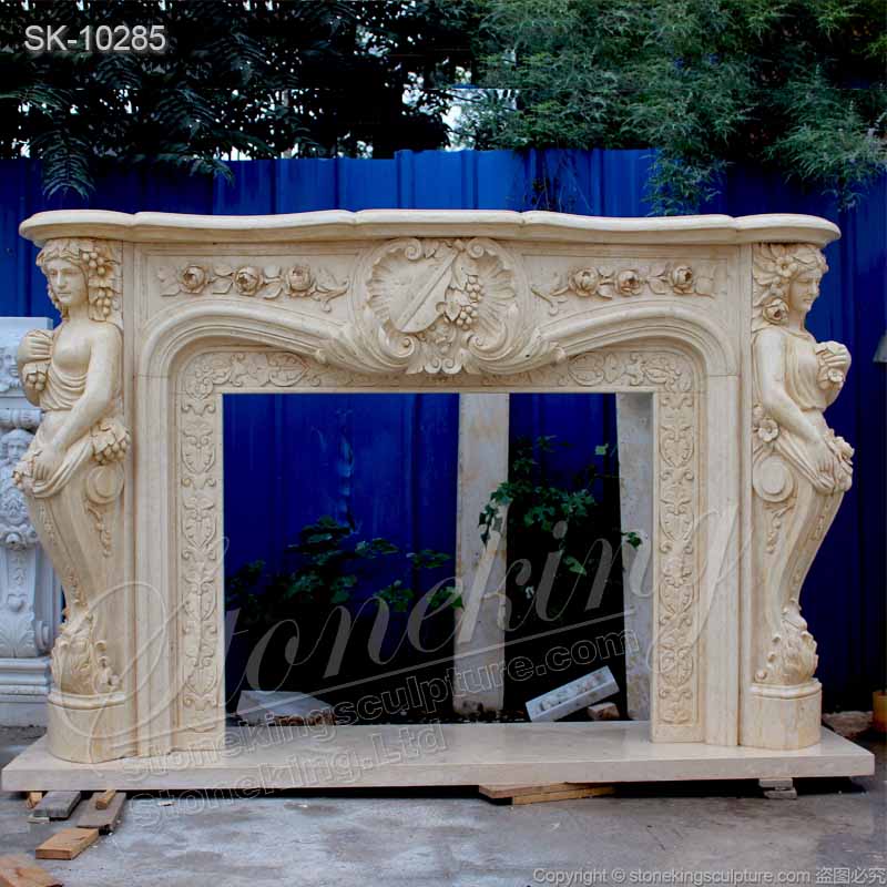  Factory Wholesale Egyptian Beige Marble Decorative Fireplace Mantel Ideas for Indoor home decor 