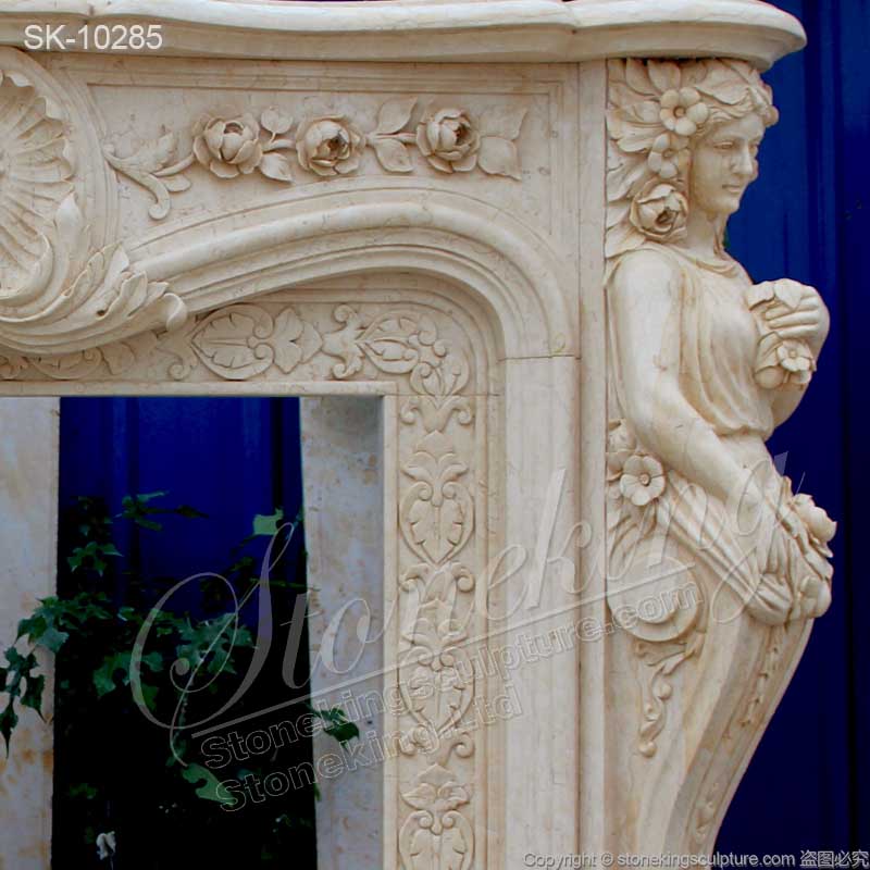  Factory Wholesale Egyptian Beige Marble Decorative Fireplace Mantel Ideas for Indoor home decor 