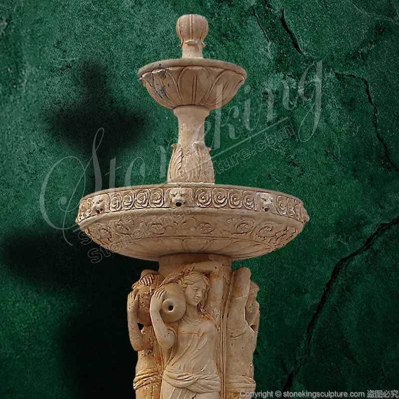 Large Patio Hand Carved Stone Water Fountain with Woman Sculptures and Lions factory price for sale 