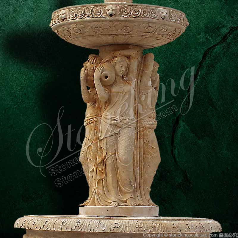 Large Patio Hand Carved Stone Water Fountain with Woman Sculptures and Lions factory price for sale 