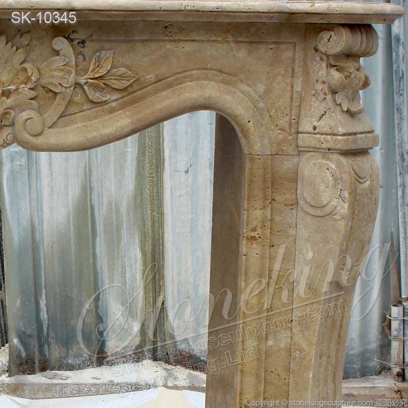 Antique Rococo Style Natural Stone Travertine Fireplace Surround Design Ideas for sale