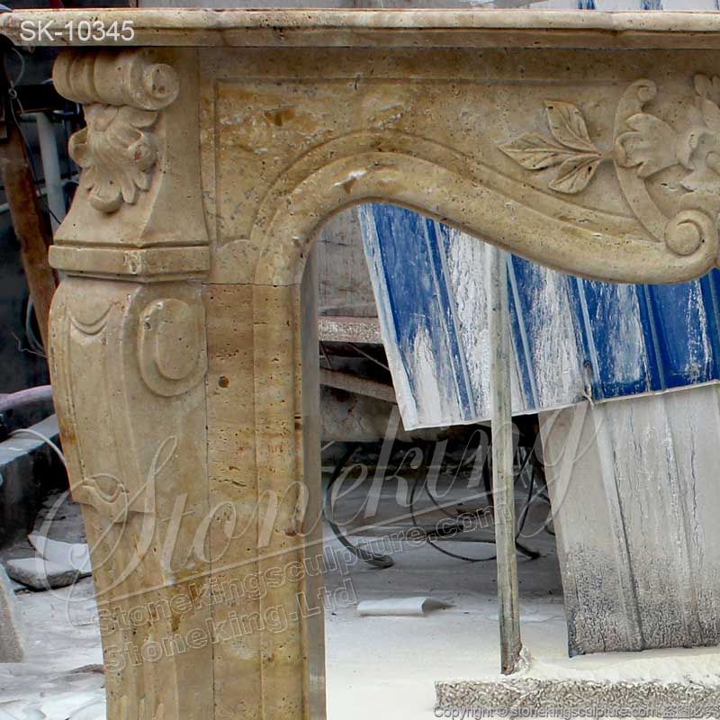 Antique Rococo Style Natural Stone Travertine Fireplace Surround Design Ideas for sale