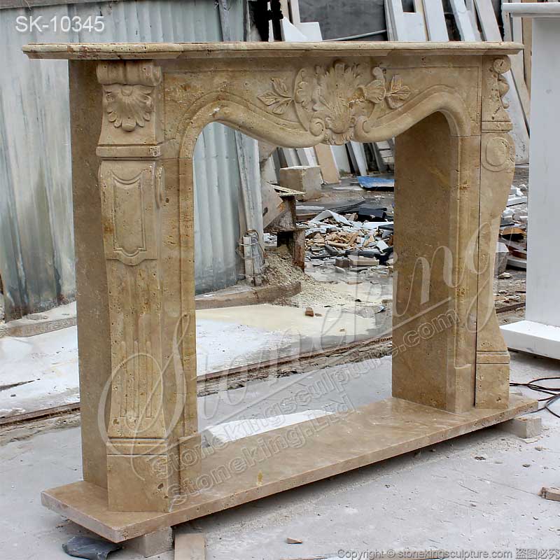 Antique Rococo Style Natural Stone Travertine Fireplace Surround Design Ideas for sale