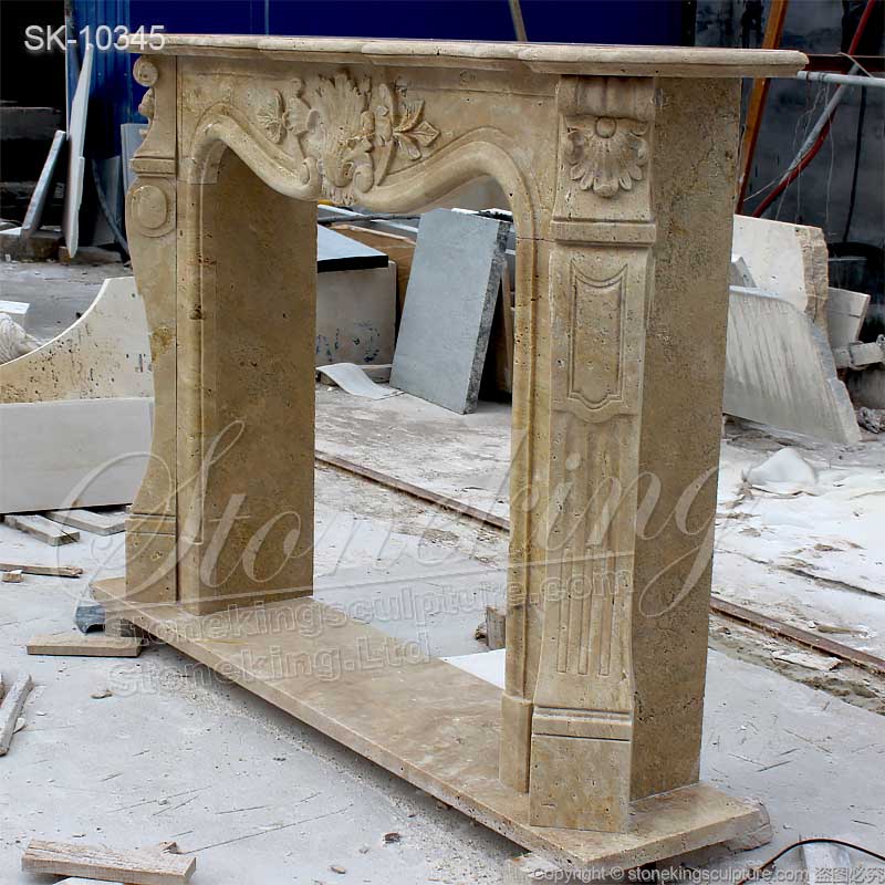 Antique Rococo Style Natural Stone Travertine Fireplace Surround Design Ideas for sale