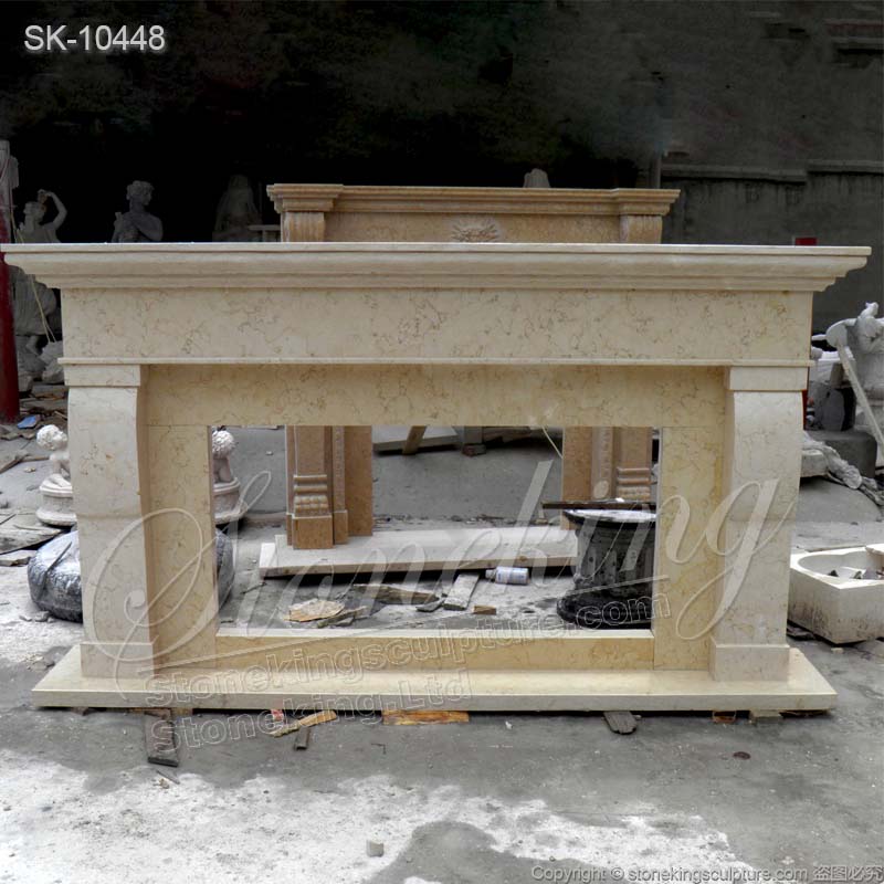 Large Egyptian Beige Marble Modern Farmhouse Fireplace Mantel Shelf Decor Design for sale 