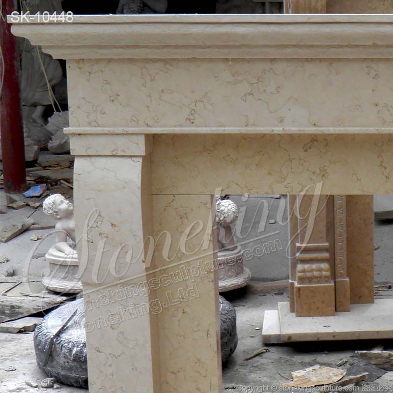 Large Egyptian Beige Marble Modern Farmhouse Fireplace Mantel Shelf Decor Design for sale 