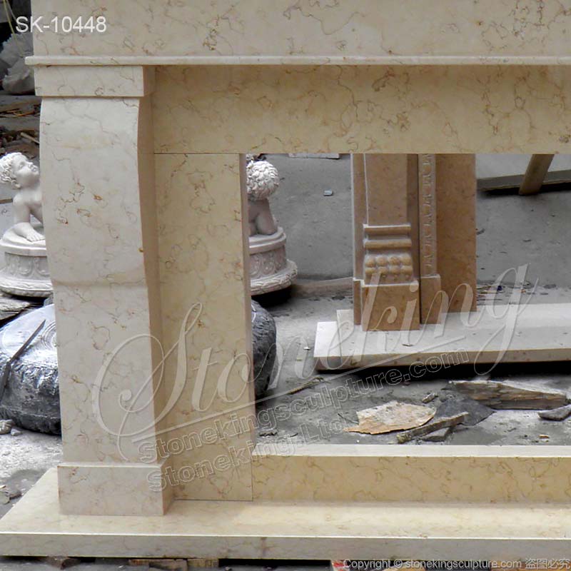 Large Egyptian Beige Marble Modern Farmhouse Fireplace Mantel Shelf Decor Design for sale 